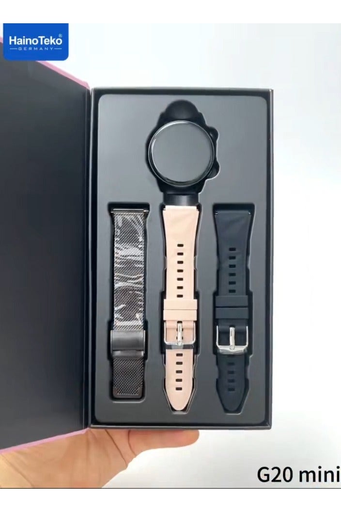 Haino Teko G20 Mini AMOLED Display Smart Watch With BT Call 3 Pair Straps and Charging Cable Designed for Women Black - Image 5